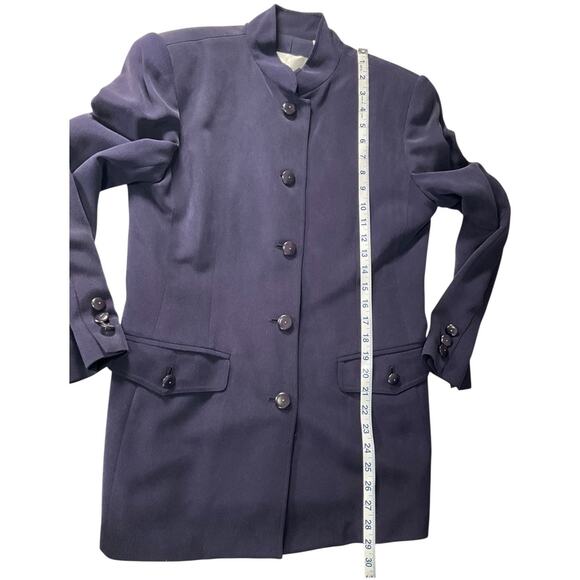 Vintage DANA BUCHMAN Petites Size 8P 100% Silk Navy Blue Fill Button Down Blazer - Picture 6 of 11